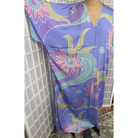 VTG'80s Bill Tice Swim Cover Maxi Side Slit Mumu Gown Sheer Geometric Petite Sm - Picture 9 of 15